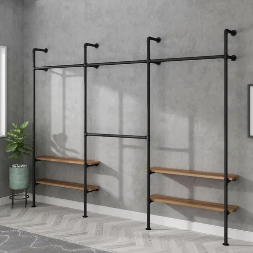 Vista 4 de Perchero industrial para ropa, perchero para armario, dormitorio y como sistema de clóset. Percheros resistentes para colgar ropa, perchero