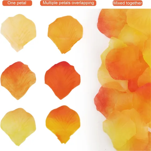 Vista 5 de 3000 pétalos de rosa, pétalos de rosa para bodas, pétalos de flores artificiales (naranja y amarillo)