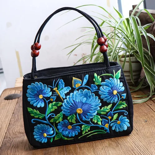 Vista 6 de Jursccu Bolsas de hombro étnicas bordadas de doble cara Bolso de viaje para playa