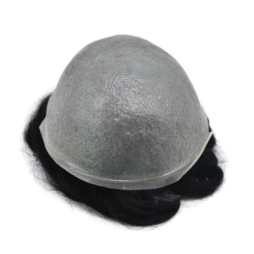 Vista 5 de Cabello humano para hombres, tupé, piezas de cabello humano europeo, todas las piezas de cabello con bucle en V, 0.002 in, piel fina, sistemas