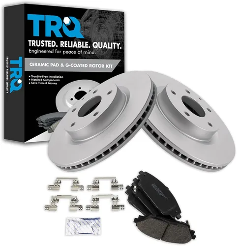 Vista 197 de TRQ Juego de pastillas de freno delantero y rotores con revestimiento de cerámica compatible con Jeep Compass Patriot 2017