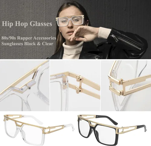 Vista 3 de Kit de disfraz de hip hop para mujer de los años 8090, gafas de sol para rapero DJ para niñas