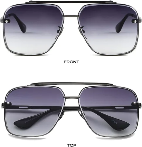Vista 3 de Gtand Gafas de sol cuadradas de gran tamaño con degradado de aviador para hombres y mujeres gafas de sol de metal vintage de 2480in