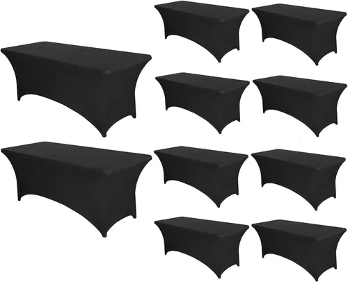 Vista 14 de PTC21B - Juego de 6 manteles elásticos de 6 pies, color negro, rectangular, ajustable, lavable, de elastano, para fiestas, bodas, cócteles