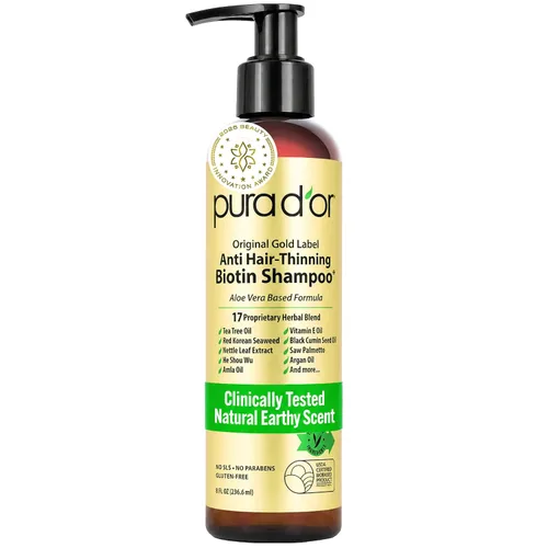 Vista 8 de PURA D'OR Champú Thin2Thick de vinagre de sidra de manzana, biotina, aceite de ricino para reducir el encrespamiento, puntas abiertas, aclarar