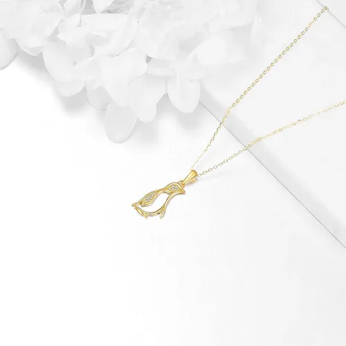 Vista 2 de Collar con colgante de pingüino de oro amarillo de 14 quilates para mujer, joyería fina, regalos de Navidad para esposa, novia, hija, Oro, dorado