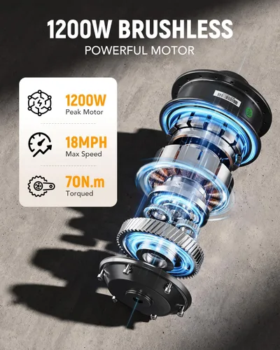 Vista 3 de Bicicleta eléctrica T10, triciclo eléctrico de 1200 W, motor sin escobillas, triciclo plegable de 48 V 10.4 AH, bicicleta eléctrica de 3 ruedas