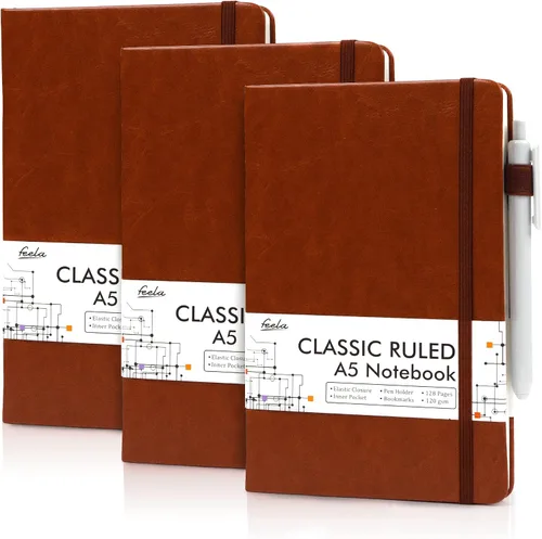 Vista 13 de feela Paquete de 3 Cuadernos Diarios a Granel, Cuaderno de Tapa Dura Clásico con Rayas Rayado Diarios con Soporte para Bolígrafo para Mujeres Niñas
