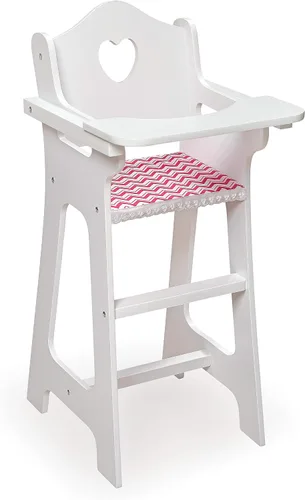 Vista 9 de Badger Basket Silla alta de muñeca de juguete con accesorios y kit de personalización para muñecas de 18 pulgadas - Blanco/Rosa/Chevron