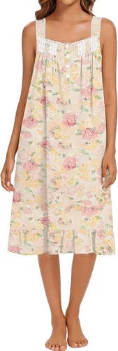 Vista 31 de YOZLY Camisones de algodón para mujer con bordado, sin mangas, con bolsillos S-XXXL