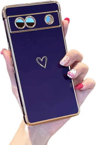 Vista 91 de ZTOFERA Funda diseñada para Google Pixel 7a, bonito diseño de corazones de amor con borde chapado y protección de lente de cámara, para Google Pixel