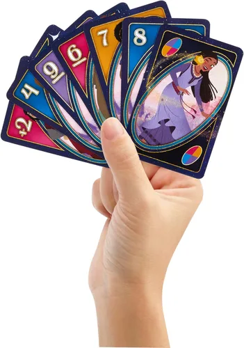 Vista 2 de Mattel Games UNO - Juego de cartas de deseos de Disney para niños, noche familiar y adultos con personajes de la película y regla especial, 2 a 10