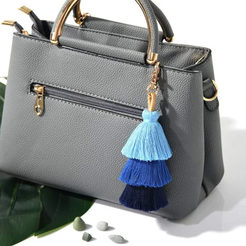 Vista 5 de Llavero colorido con borla para bolso Bohemia hecha a mano con flecos bonitos llaveros para mujeres, bolso y bolso