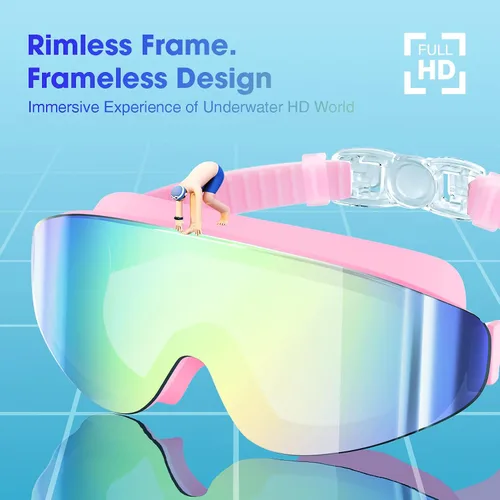Vista 2 de MAMBAOUT Gafas de natación para niños de 6 a 12 años, paquete de 2 gafas sin marco para natación, antivaho, impermeables, para niños y niñas