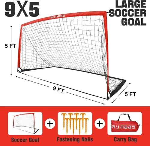 Vista 3 de Portería de fútbol infantil de 9 x 5 pies con bolsa de transporte, red de fútbol plegable portátil para entrenamiento en el patio trasero, uso