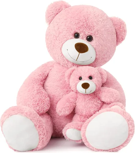 Vista 11 de Muiteiur Paquete de 2 osos de peluche a granel, juego de oso de peluche de 13.8 pulgadas con rosa rosa y lazo, sin boca, animales de peluche suaves