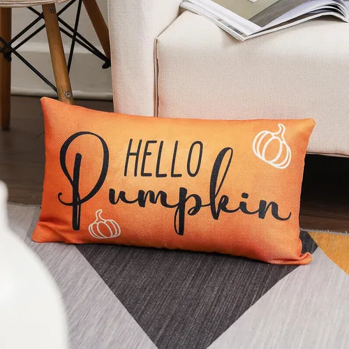 Vista 5 de wyooxoo Fundas de almohada otoñales de 12 x 20 pulgadas, fundas de almohada de otoño con texto en inglés "Hello Pumpkin", fundas de almohada