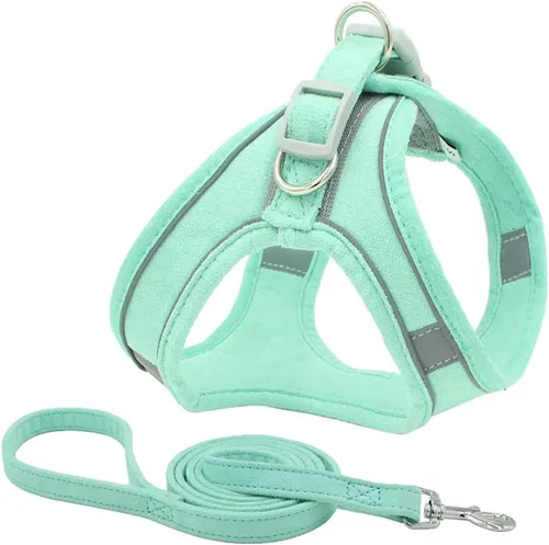 Vista 9 de Juego de arnés y correa para perro con correa para el pecho para mascotas, arnés reflectante ajustable para perros pequeños, medianos y gatos, azul