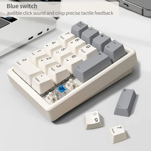 Vista 4 de Kisnt Teclado mecánico de números, Numpad intercambiable en caliente, con cable USB de 17 teclas, teclado numérico retroiluminado blanco con teclas