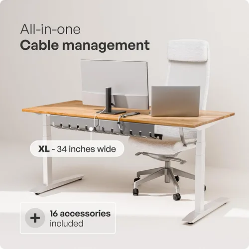 Vista 2 de PAMO Organizador de cables debajo del escritorio para un fácil montaje debajo de la mesa I Juego de 2 – con 10 bridas para cables I Organizador
