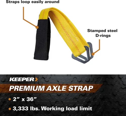 Vista 3 de Keeper – Correa de amarre de eje premium de 2" x 24" con anillos en D - Límite de carga de trabajo de 3,333 libras y resistencia a la rotura