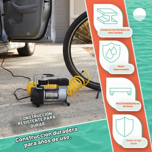 Vista 3 de Bomba de aire eléctrica 12 V c/medidor para llantas, bicicletas, colchones.
