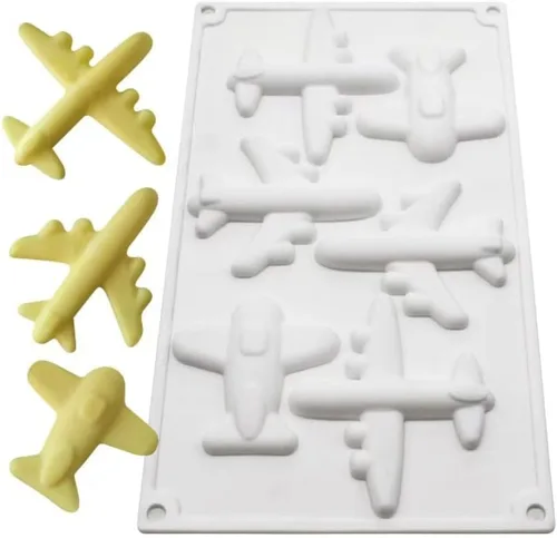 Vista 6 de Molde de silicona grande 3D para avión – 11.7 x 6.8 pulgadas molde antiadherente para hornear con 6 cavidades para chocolate, gelatina y decoración