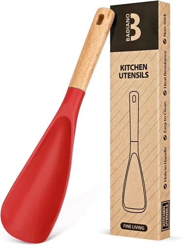 Vista 10 de Cuchara de cocina para utensilios de cocina antiadherentes, ideal para cocinar y servir silicona mate resistente sin BPA, cuchara con mango de Verde
