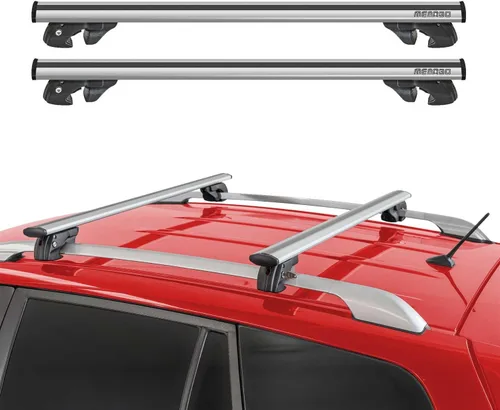 Vista 2 de OMAC Barras transversales de aluminio para VW Touareg 2004-2006, 2 unidades, antirrobo para viajes, kayak, canoa, surf, esquí, snowboard, camping