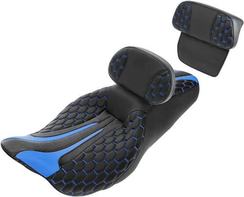 Vista 42 de Asiento de conductor, pasajero y piloto - SLMOTO Asiento de motocicleta de una pieza para 2 personas, compatible con Harley Touring Road King CVO