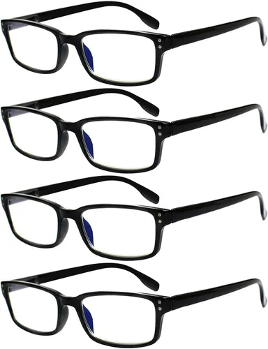 Vista 21 de Kerecsen Paquete de 4 Gafas de Lectura para Hombres y Mujeres con Bisagras de Resorte, Anteojos de Lectura Rectangulares Negros Ligeros