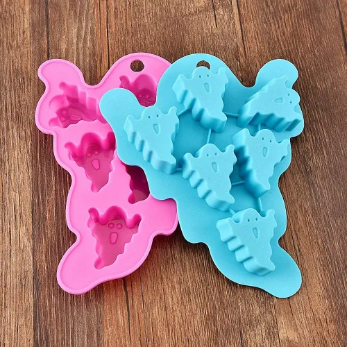 Vista 7 de Juego de 3 bandejas de cubitos de hielo fantasma, moldes de silicona fantasma para fiesta de Halloween, fondant de chocolate, gelatina de caramelo