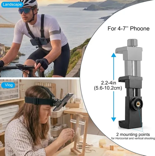 Vista 7 de PellKing Kit de Soporte de Arnés de Correa de Pecho para Teléfono Móvil y Soporte de Correa para la Cabeza para POV/VLOG, Clip de Teléfono Celular