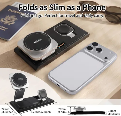 Vista 4 de MONASAY 25W 3-in-1 Wireless Charging Station for Apple with Smart Screen TURBO Indicator,25W Fast Charging,Foldable Magnetic Design,45W PD Black