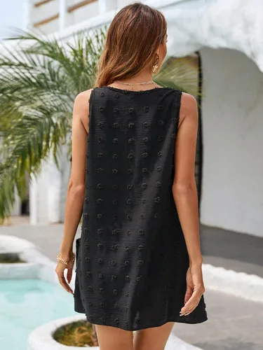 Vista 2 de Blooming Jelly Vestidos casuales de verano para mujer con lunares suizos, cubrebañador de playa sin mangas con cuello en V y bolsillos