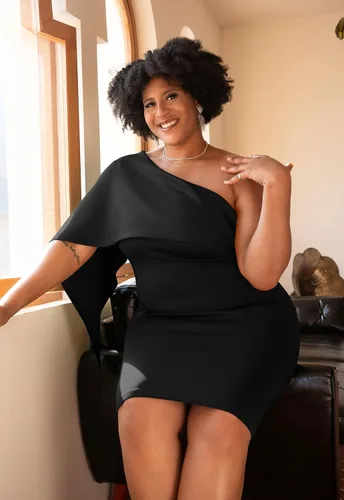 Vista 5 de GOBLES - Vestido de cóctel para mujer, vestido de verano entallado, sexi con un hombro descubierto y volantes