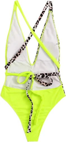 Vista 2 de SweatyRocks - Traje de baño entero, traje de baño sexy para mujer, con tirantes cruzados, nudo frontal y escote profundo en V, traje de baño de 1