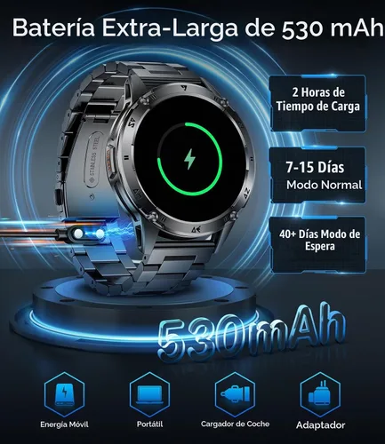 Vista 3 de LIGE Reloj inteligente militar para hombre, iPhone, Android, 1.43 pulgadas, HD, amoled, resistente, 110+ modos deportivos, IP68, impermeable Gris