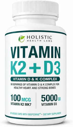 Vista 8 de Vitamina K2 + D3 de absorción máxima (5000UI), 90 cápsulas vegetales de MK-7 (Menaquinona-7) y colecalciferol (con BioPerina) Suministro de 3 meses