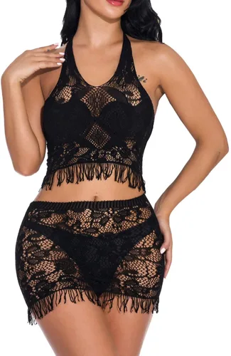 Vista 2 de Lemon Girl - Conjunto de lencería de red para mujer, body con borlas, talla 2-16 de EE. UU