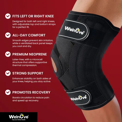 Vista 5 de Welnove Rodillera de apoyo y compresión. Rodilleras cruzadas para estabilidad de rodilla, estabilizadores laterales para correr, entrenamiento