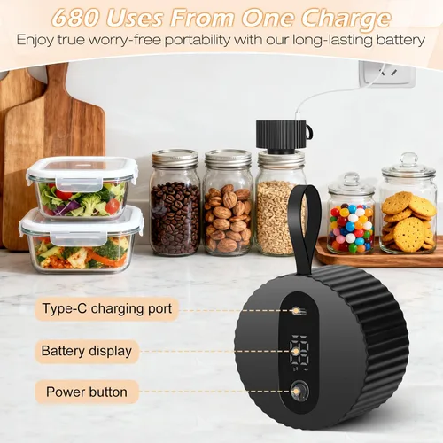 Vista 3 de Kit de sellador al vacío para tarros de masón: sellador eléctrico portátil de alimentos negro de sellado automático de los años 40 para frascos
