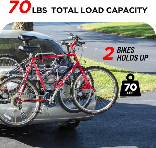 Vista 2 de Young - Portabicicletas para 2 bicicletas para montaje en maletero, hasta 70 libras de capacidad