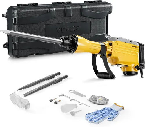 Vista 11 de VEVOR Martillo de demolición Jack Hammer, MAX 2200W Martillo eléctrico resistente, rompedor de concreto 1350 BPM 2 piezas de cinceles para astillas