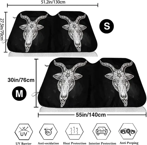 Vista 3 de Baphomet - Parasol plegable para parabrisas de automóvil, diseño de cabra Satán, para camioneta, remolque