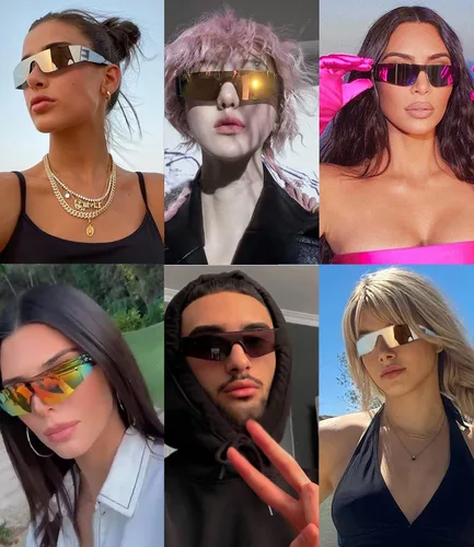 Vista 3 de Haygafe Gafas de sol envolventes de moda para mujeres y hombres sin montura futuristas Y2K a la moda planas gafas de sol UV400