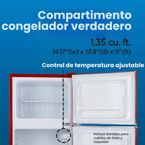 Vista 4 de Commercial Cool Refrigerador de 4.5 pies cúbicos con congelador, estilo Rojo