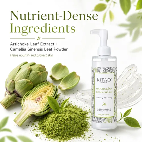 Vista 8 de KITAO - Exfoliante facial orgánico Matcha para piel seca, exfoliante facial para piel sensible, gel exfoliante facial para mujeres, removedor