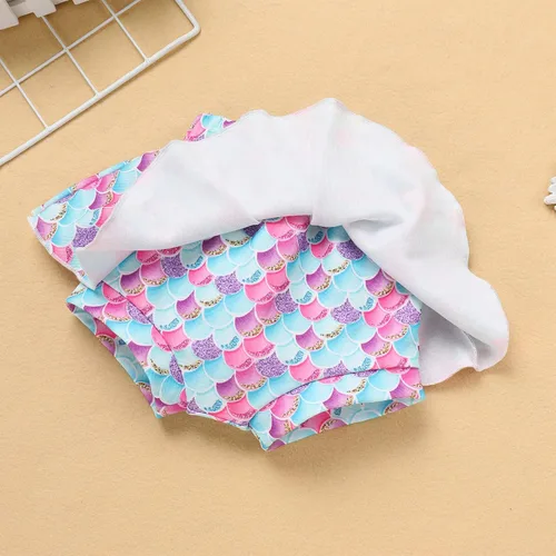 Vista 5 de IMEKIS Traje de 1er cumpleaños para bebé niña con estampado de girasol y durazno + pantalones cortos con volantes + diadema para sesión de fotos