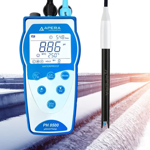 Vista 9 de Apera Instruments Premium Series PH8500-MS Kit de medidor de pH portátil para muestras pequeñas y tubos de ensayo, azul (AI5554)